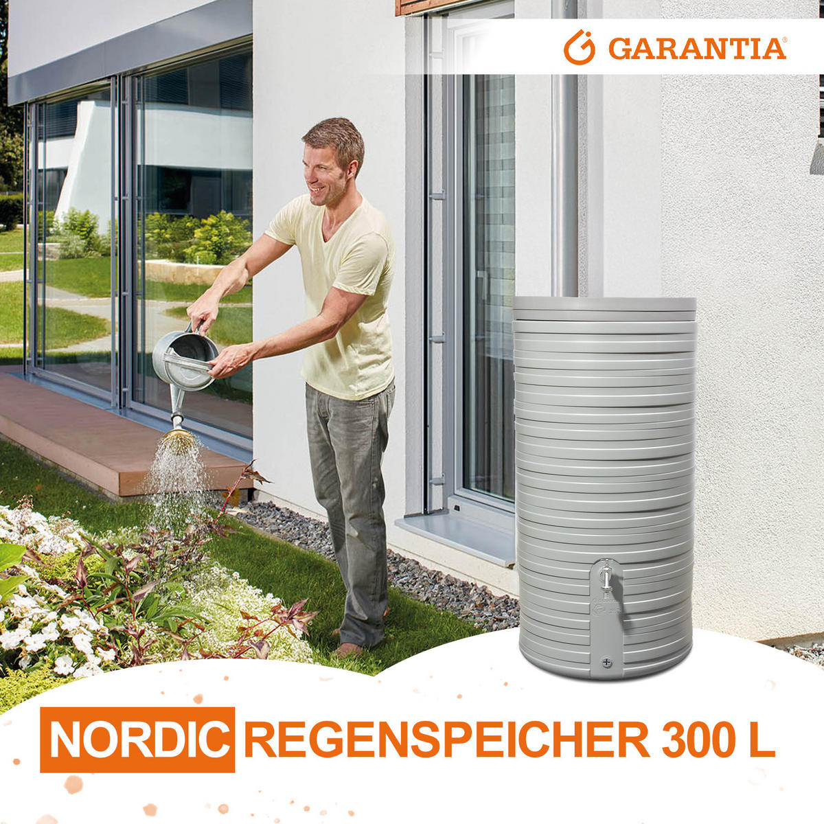 REGENTONNE 300 L, steingrau inkl. Deckel - Grau, Kunststoff (59/118/59cm) - GARANTIA