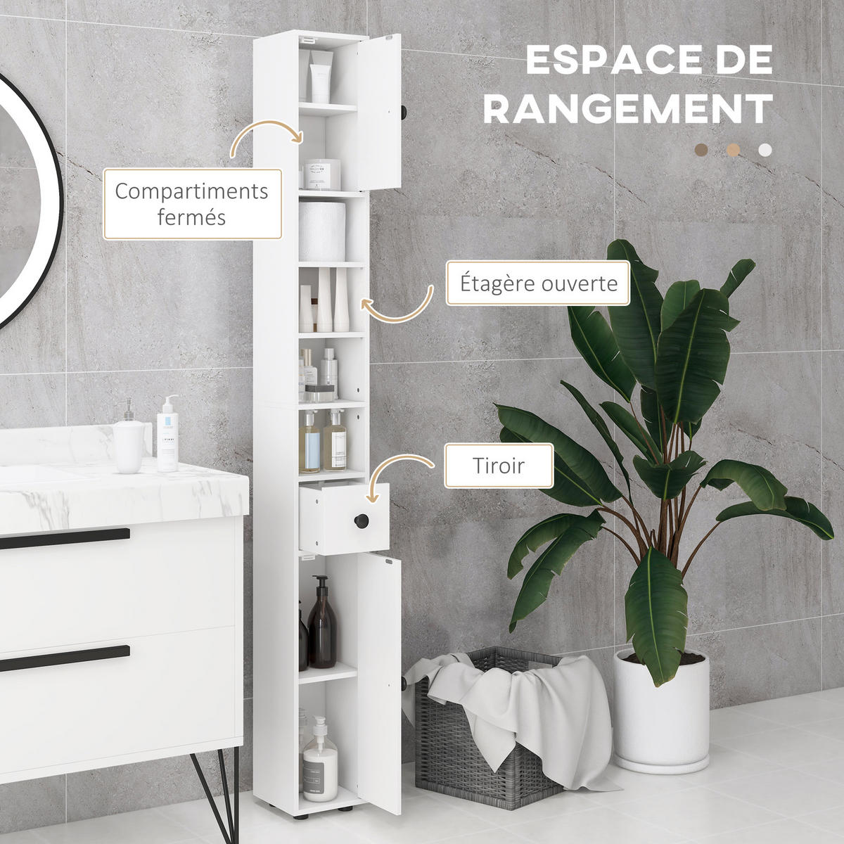 HOCHSCHRANK DE-12389 20/20/180 cm Weiß - Weiß, Holzwerkstoff (20/180/20cm) - ComfortXL