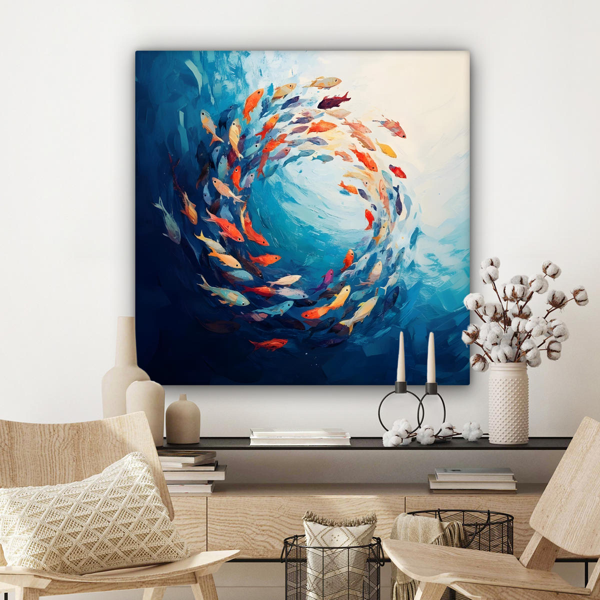 LEINWANDBILD Meer - Fische - Bunt - Dynamisch 90x90 cm - Hellblau, Textil (90/90cm) - MuchoWow