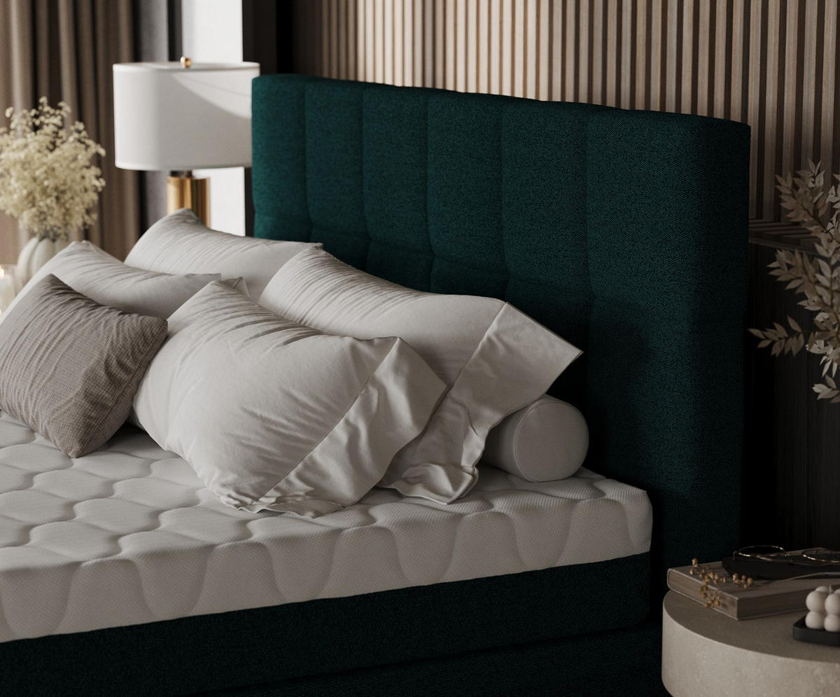 BOXBETT Elano 200/200 cm Grün im Riva Stoff - Schwarz/Grün, Holz/Holzwerkstoff (200/200cm) - AltaBeds