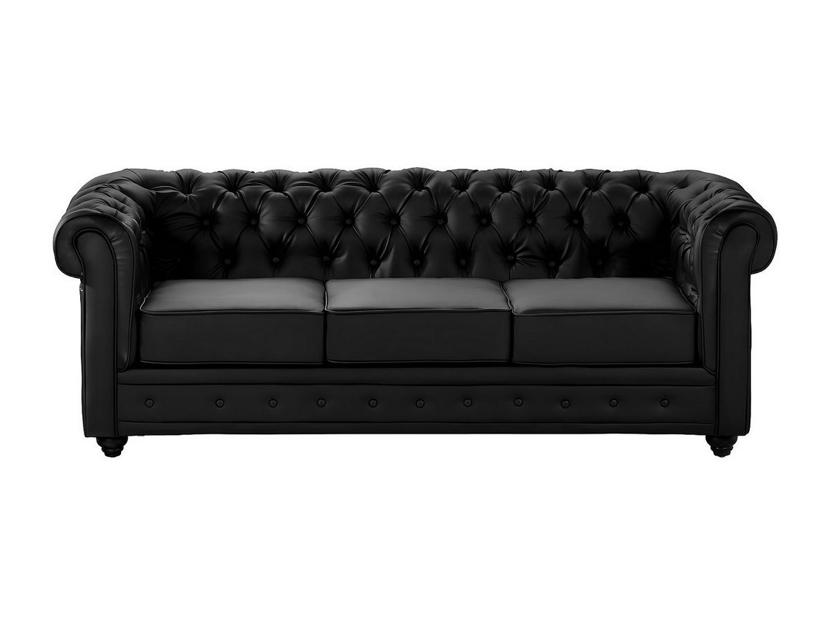SOFA 3-Sitzer - Kunstleder - Schwarz - CHESTERFIELD - Schwarz, Leder (205/72/88cm) - Vente-Unique