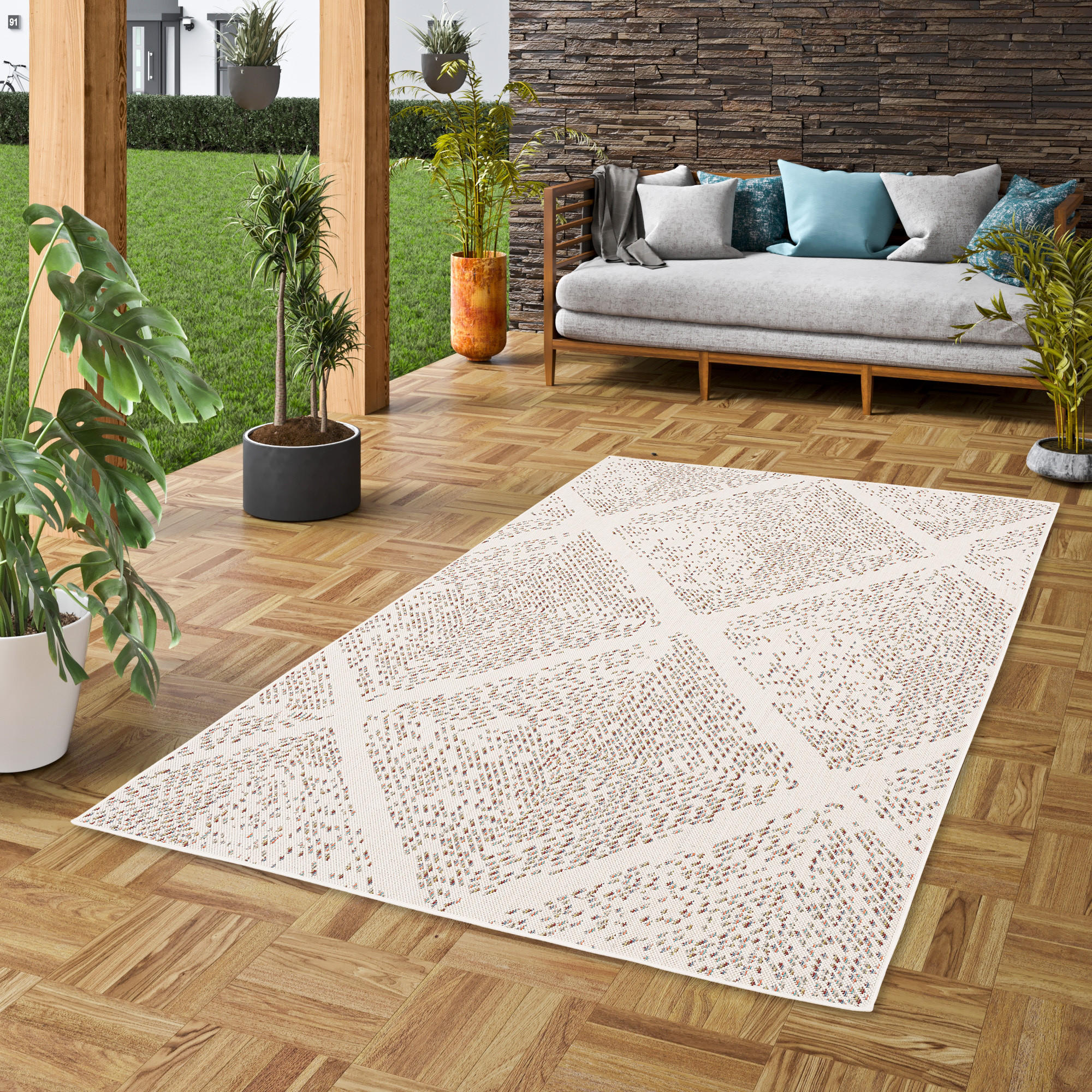 IN & OUTDOOR TEPPICH CAMPUS PIXEL RAUTEN - Beige, Textil (120/170cm) - Pergamon