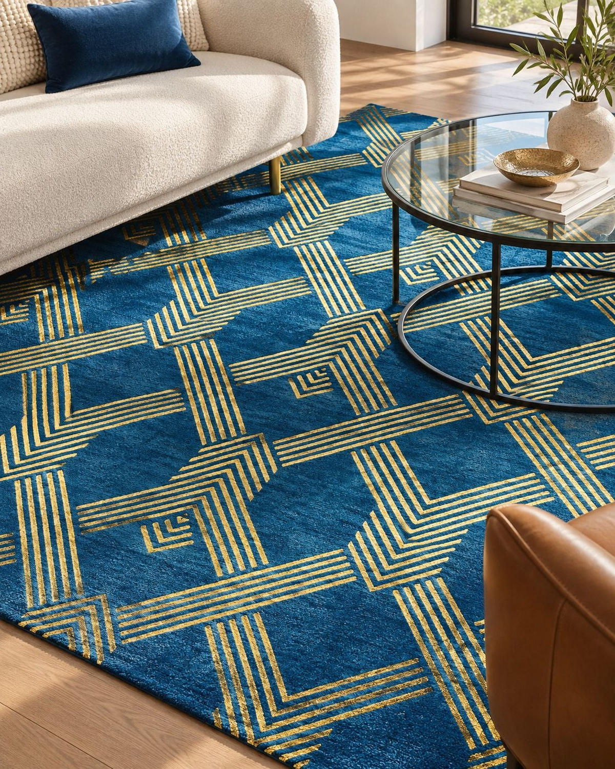 KURZFLOR-TEPPICH Vekse 200/140 cm - Blau, Naturmaterialen (140/200cm) - Beliani