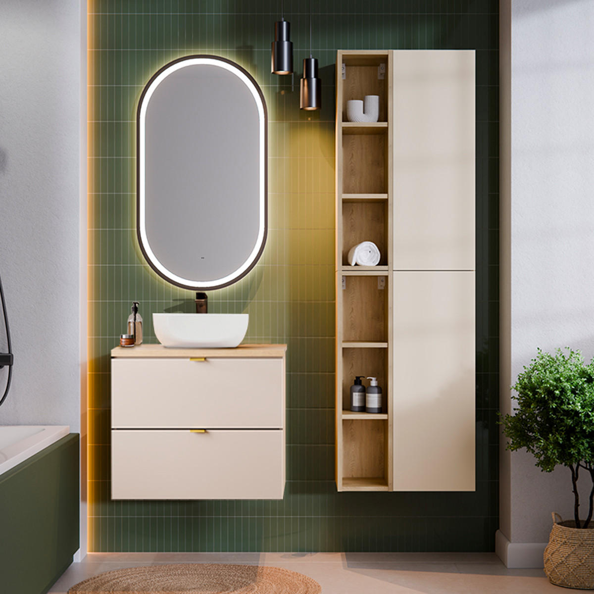 WASCHTISCHUNTERSCHRANK 60.6cm Azel Kaschmir - Beige, Holzwerkstoff (60.6/52/46cm)