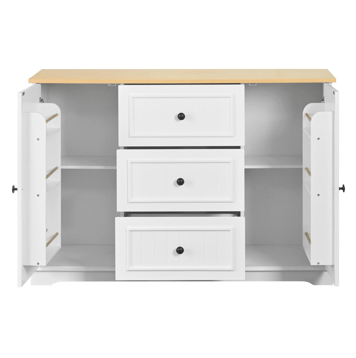 SIDEBOARD mit 3 Schubladen 126 x 40 x 86 cm MDF White 2-türig - Weiß, Holzwerkstoff (126/86/40cm) - Meubliv