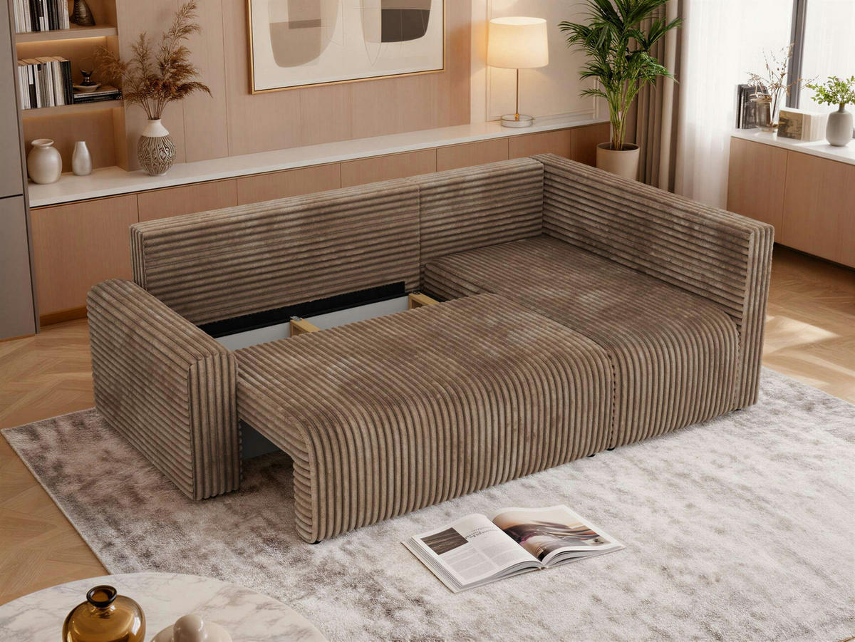 ECKSOFA NESSARO COR L - Braun Cord - Rechts - Schwarz/Braun, Kunststoff/Textil (240/151cm) - MKS