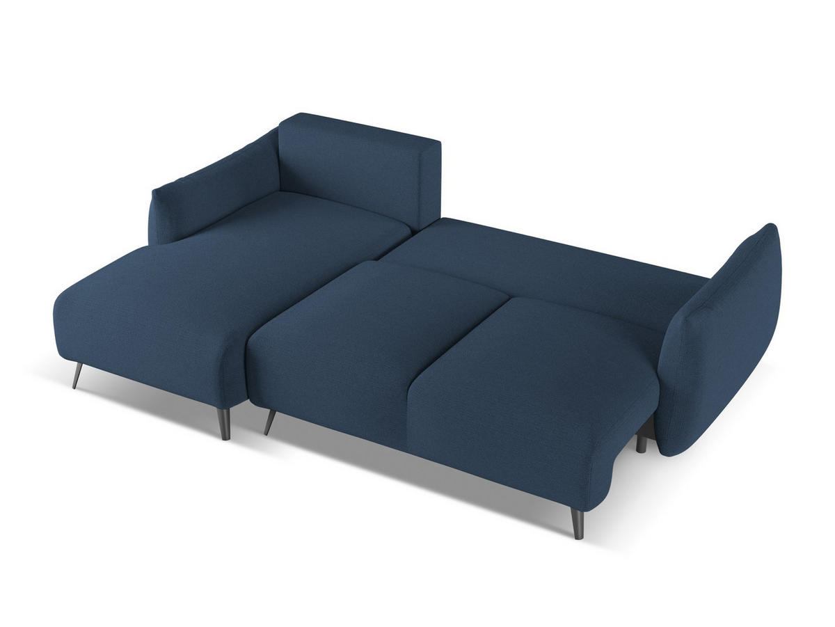 ECKSOFA mit Schlaffunktion Chenille Stoff Blau - Blau/Schwarz, Textil/Metall (162/242cm) - Makamii