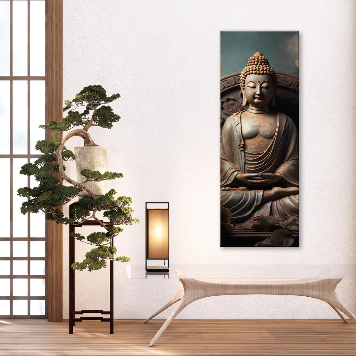 WANDBILD buddha statue - Braun, Textil (30/90cm) - Feeby