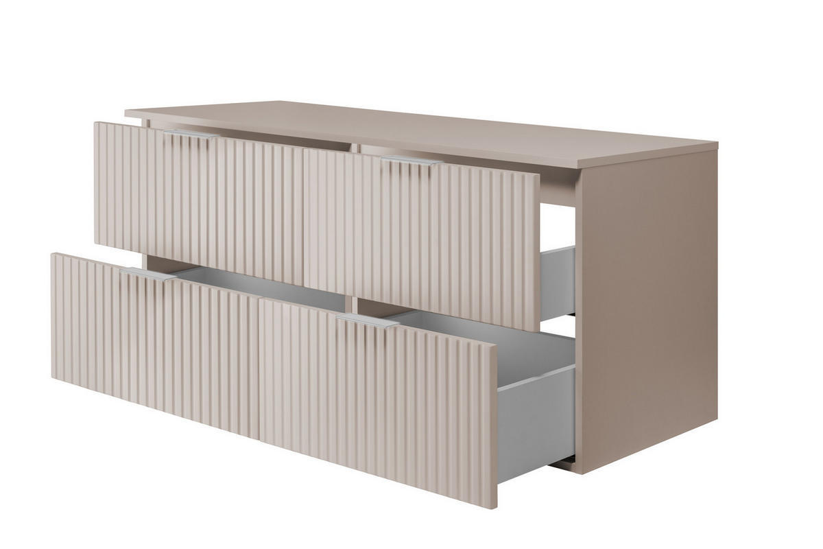 WASCHBECKUNTERSCHRANK, Kaschmir, 120 (2 x 60) x 57 x 46 cm, silberner Griff + Arbeitsplatte - Beige/Silberfarben, Holzwerkstoff (120/57/46cm) - 3XE LIVING