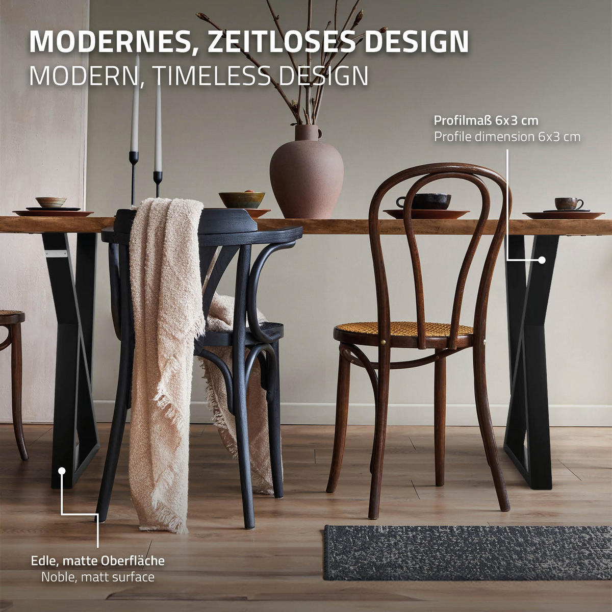 TISCHBEINE 2er Set 40xH71 cm X-Form, Schwarz - Schwarz, Metall (45/71/6cm) - ML-DESIGN