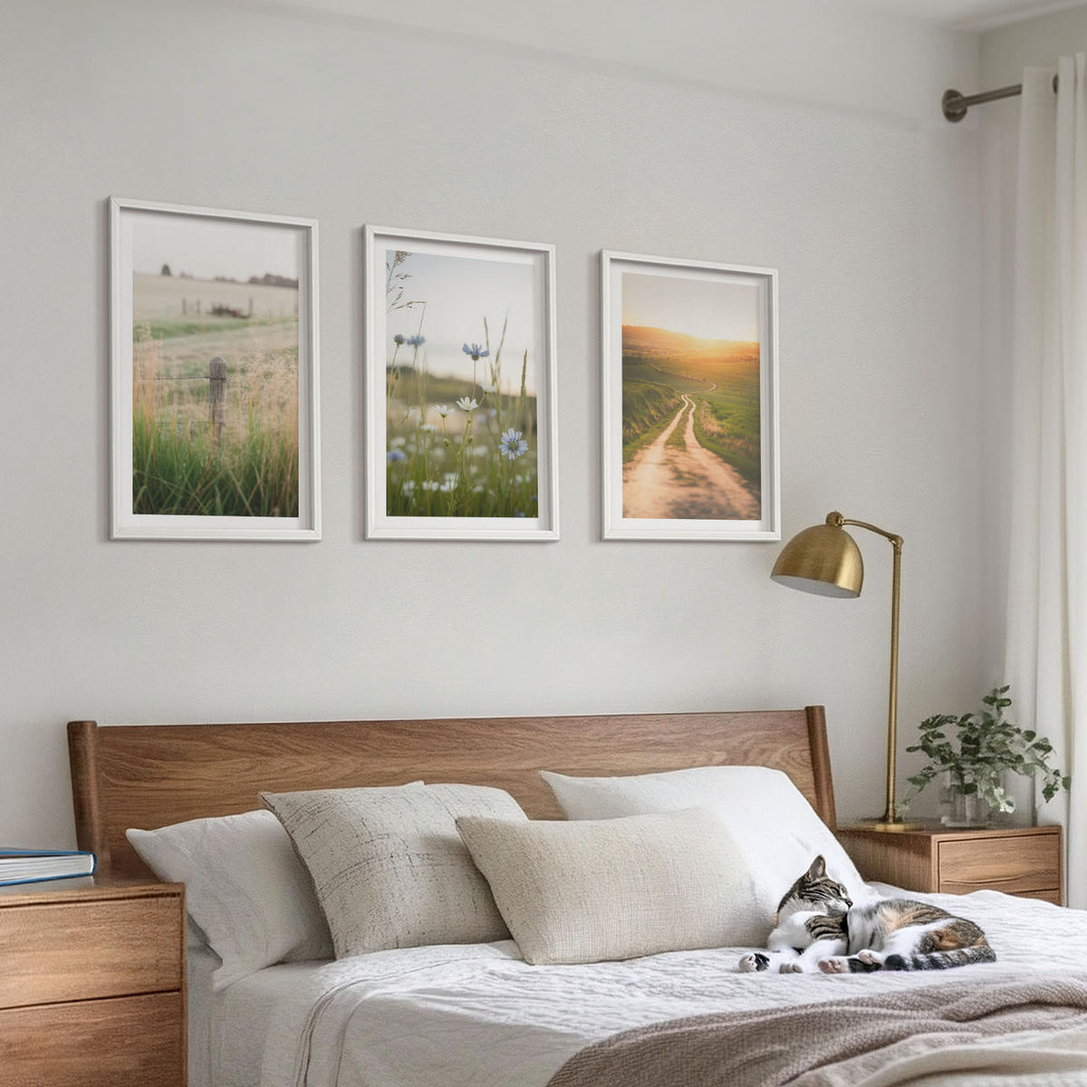 WANDBILDER 3er-Set - 40x60 cm Weißer Rahmen - Landschaften Natur Felder Weg - Weiß, Kunststoff (40/60cm) - ArtPrintCave