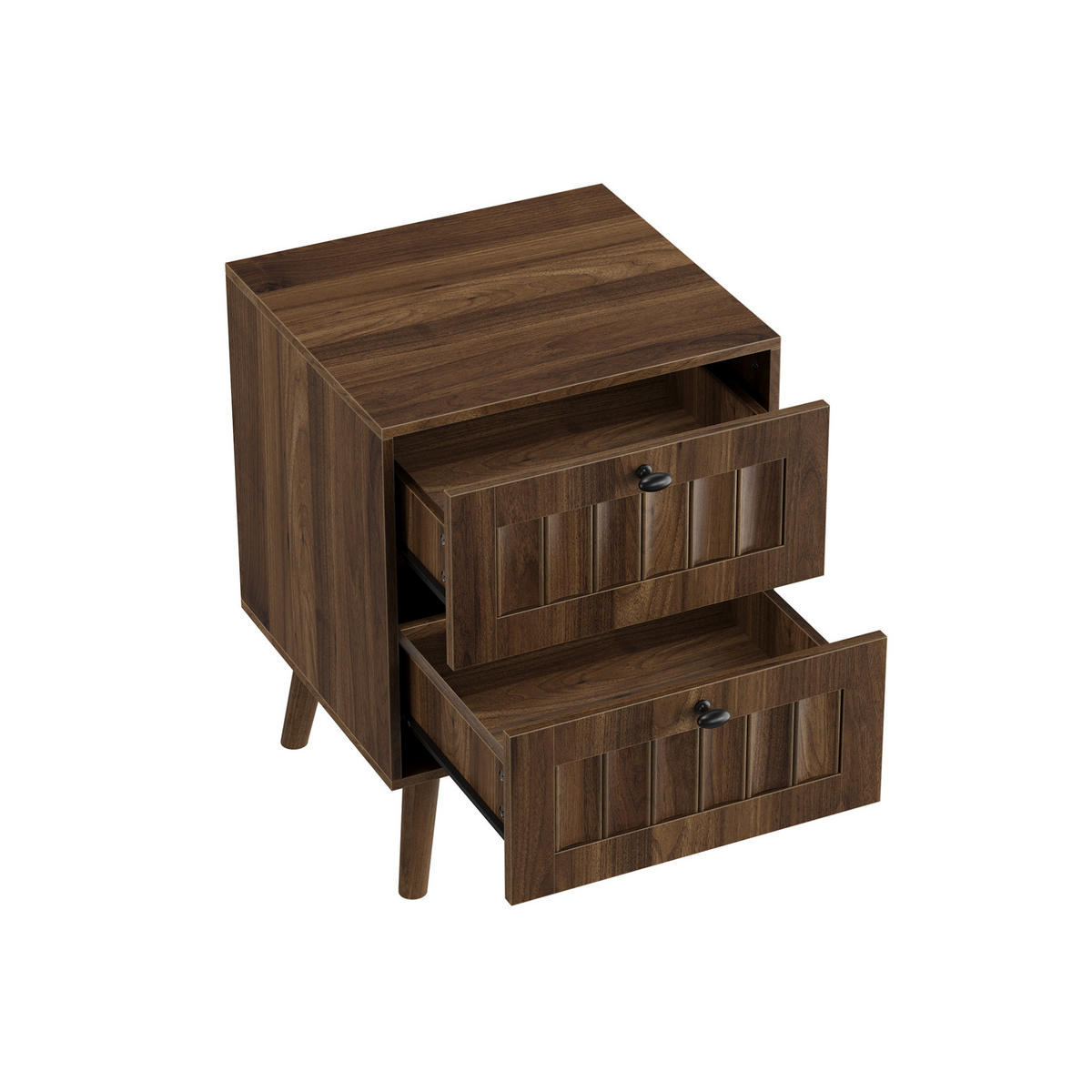 NACHTTISCH aus MDF und Spanplatte 43,5x40x57,5 cm Walnuss mit 2 Schubladen und gerillter Front - Walnussfarben, Holzwerkstoff (43.5/58/40cm) - Modfu