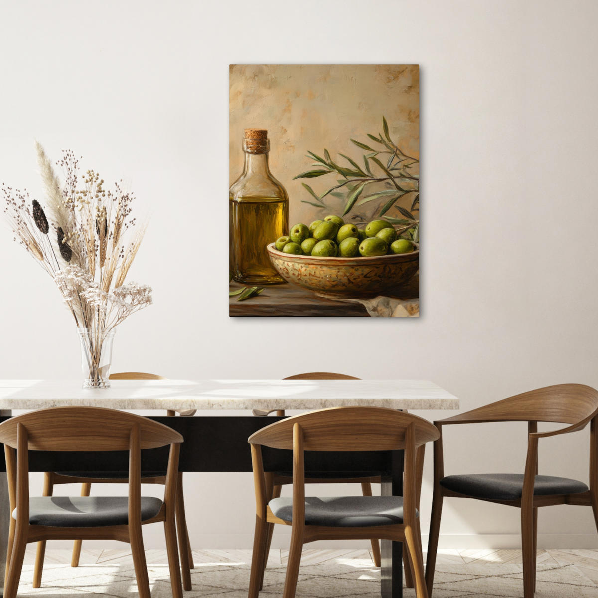 LEINWANDBILD Oliven - Stilleben - Vintage 60x80 cm - Olivgrün, Textil (60/80cm) - MuchoWow