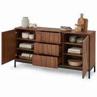 KUCHYŇSKÁ SKŘÍŇ přírodní/černá v retro stylu Mid-Century, 3 zásuvky, velký úložný prostor, 150×40×80 cm - přírodní/černá, kov/kompozitní dřevo (150/80/40cm) - STILVORA