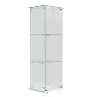 VITRINE - Glasvitrine mit 1 Tür - 3 Ebenen und LED-Beleuchtung - Weißer Boden - Weiß, Glas (39.8/123.3/35cm) - DELFA