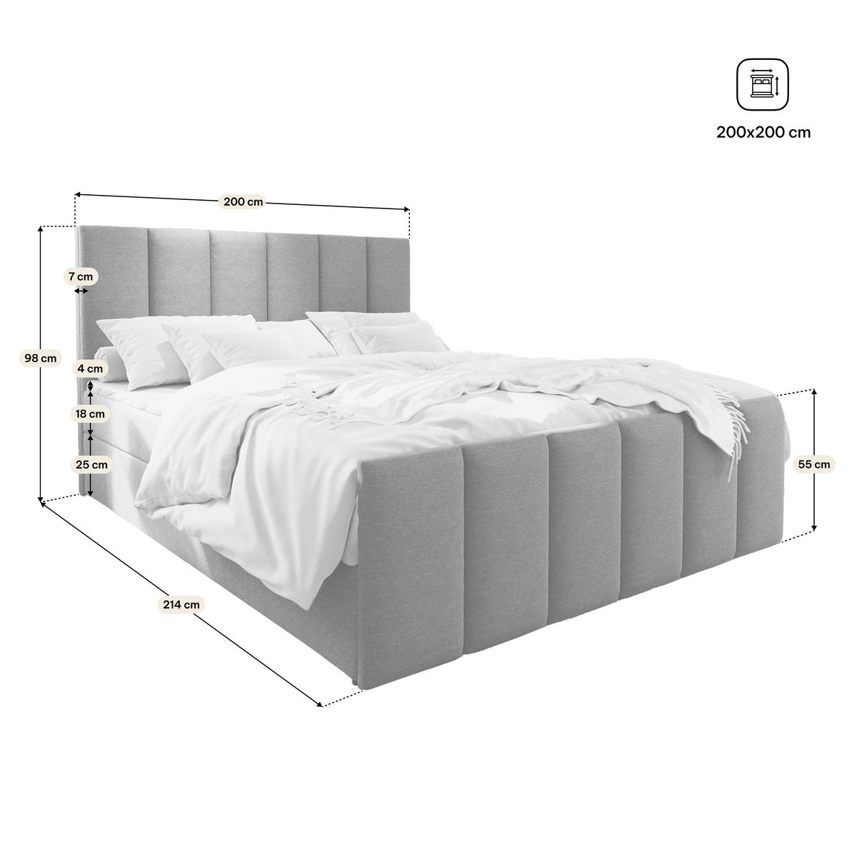 BOXBETT LAGO 200x200 cm mit Matratze und Topper, H2+H3 - Braun - Braun, Holz (200/200cm) - MASSENO
