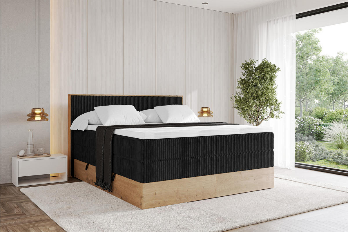BOXSPRINGBETT LOLLI9 -KING 200x200 - H3/H4 Schwarz - Schwarz, Holzwerkstoff (200/200cm) - ALTDECOR