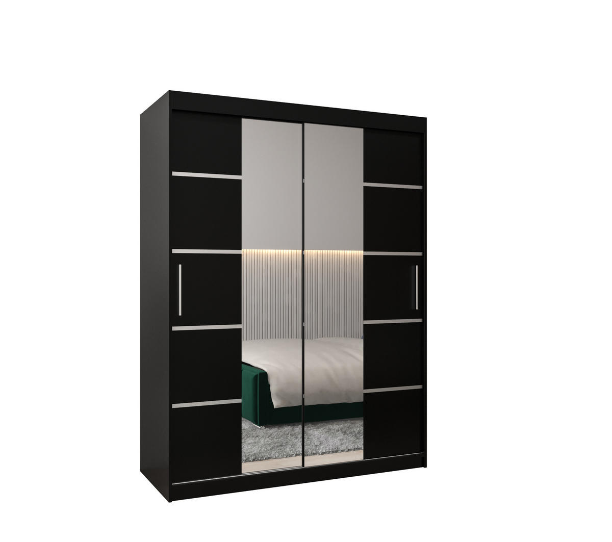 SCHWEBETÜRENSCHRANK 200/150/62 2-türig - Silberfarben/Schwarz, Holz/Kunststoff (150/200/62cm) - Abiks Möbel