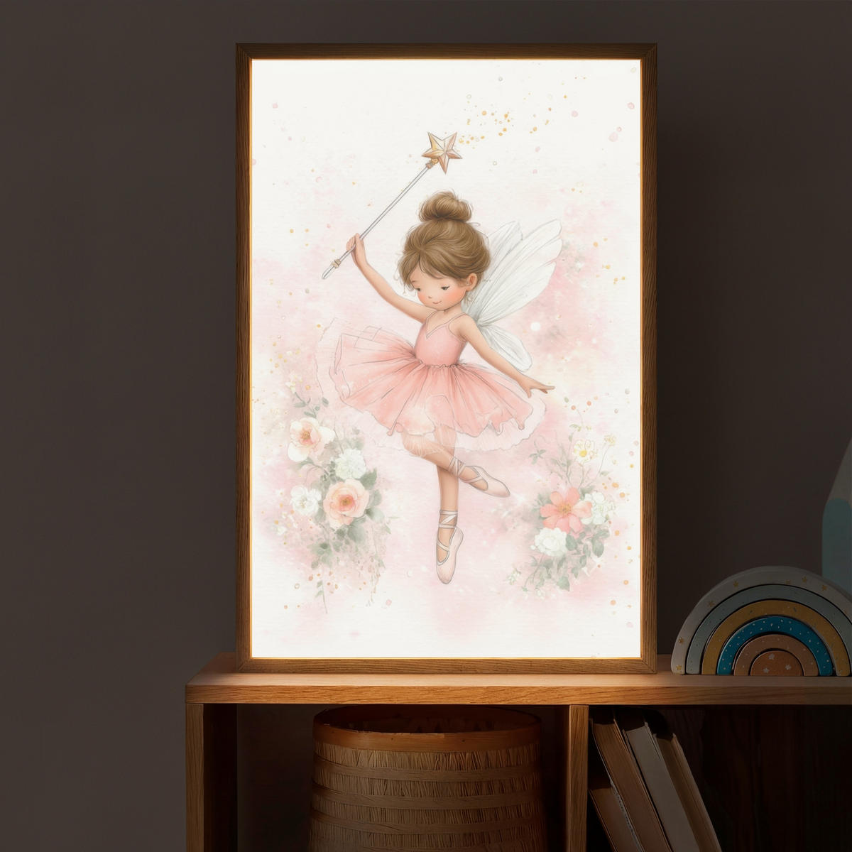 DOBÍJECÍ NOČNÍ LAMPIČKA Baletka - Víla - Květiny - Růžová 40x60 cm - růžová, kompozitní dřevo (8/40/60cm) - OnlyWow