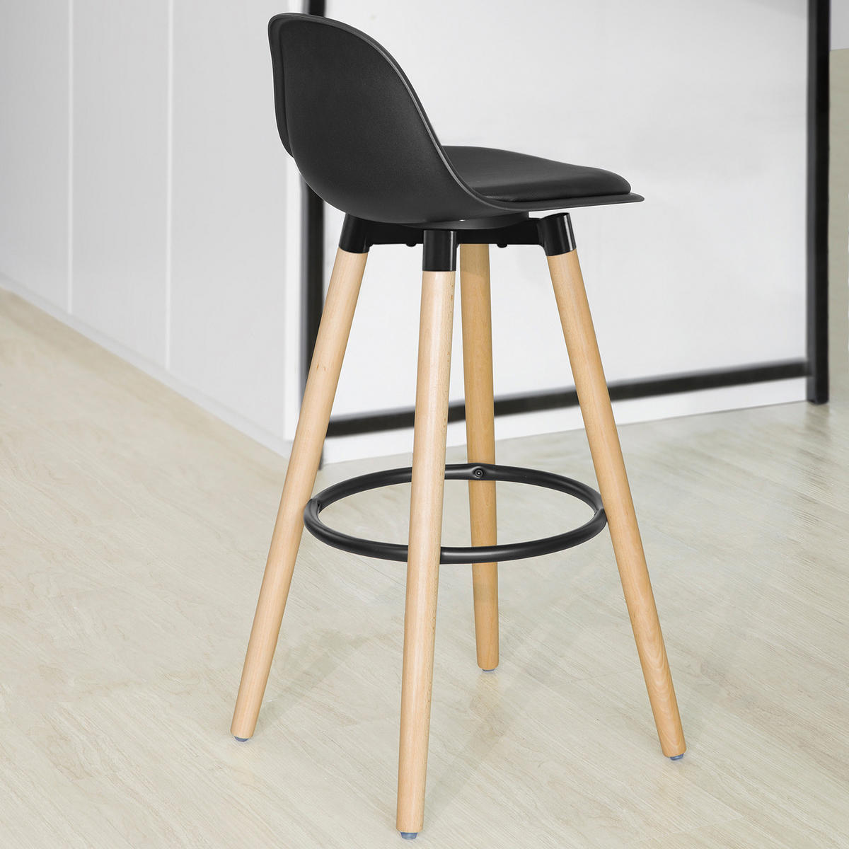 BARHOCKER Buche Schwarz - Naturfarben, Holzwerkstoff (39/92/41cm) - SoBuy