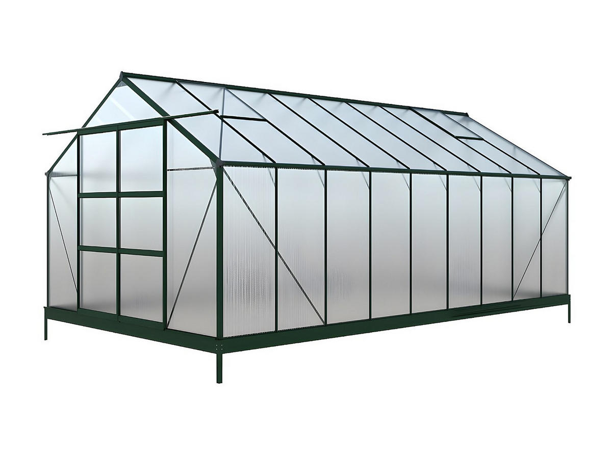 SELBSTTRAGENDES Gewächshaus - 303cm x 543cm - Polycarbonat - tannengrün - IXORA - Grün, Kunststoff (303/157/543cm) - Vente-Unique
