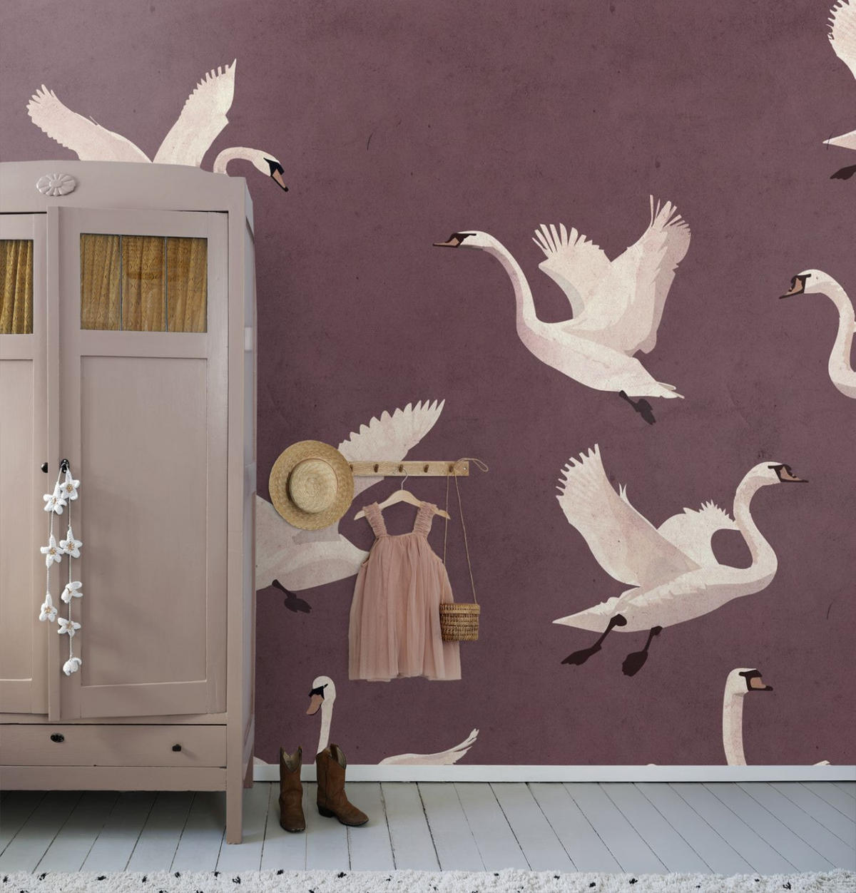 FOTOTAPETE Schwäne 3 x 2.79 m - Lila, Papier (300/279cm) - ESTAhome