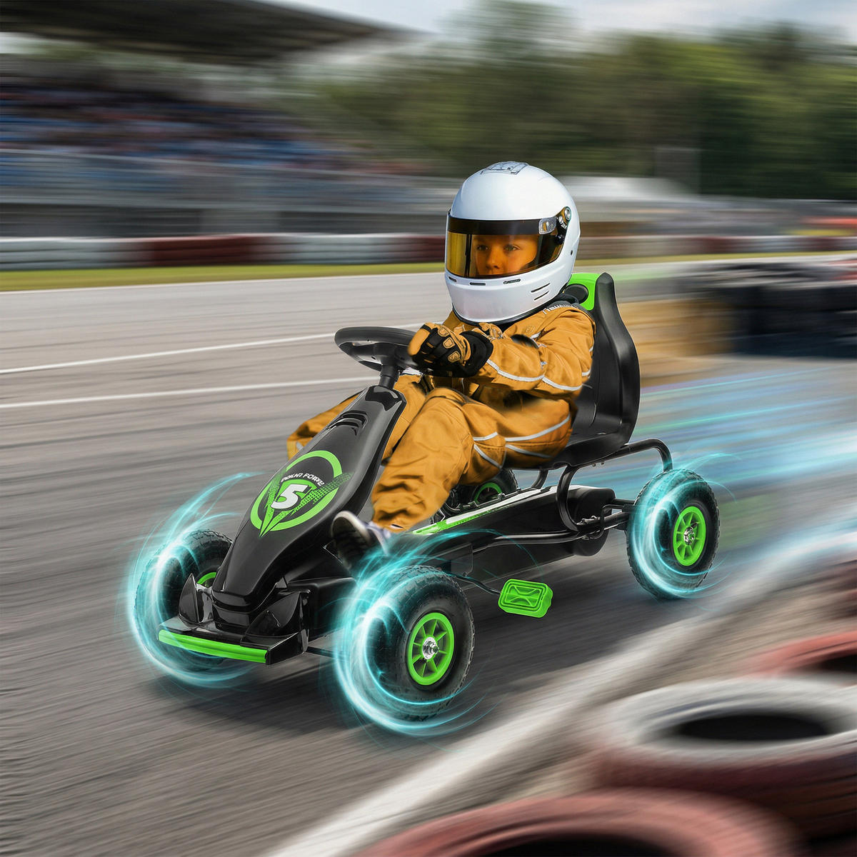 KINDER-GOKART DE-06115 mit Pedalen und verstellbarem Sitz Grün/Schwarz - Schwarz/Grün, Kunststoff/Metall (121/58/61cm) - ComfortXL
