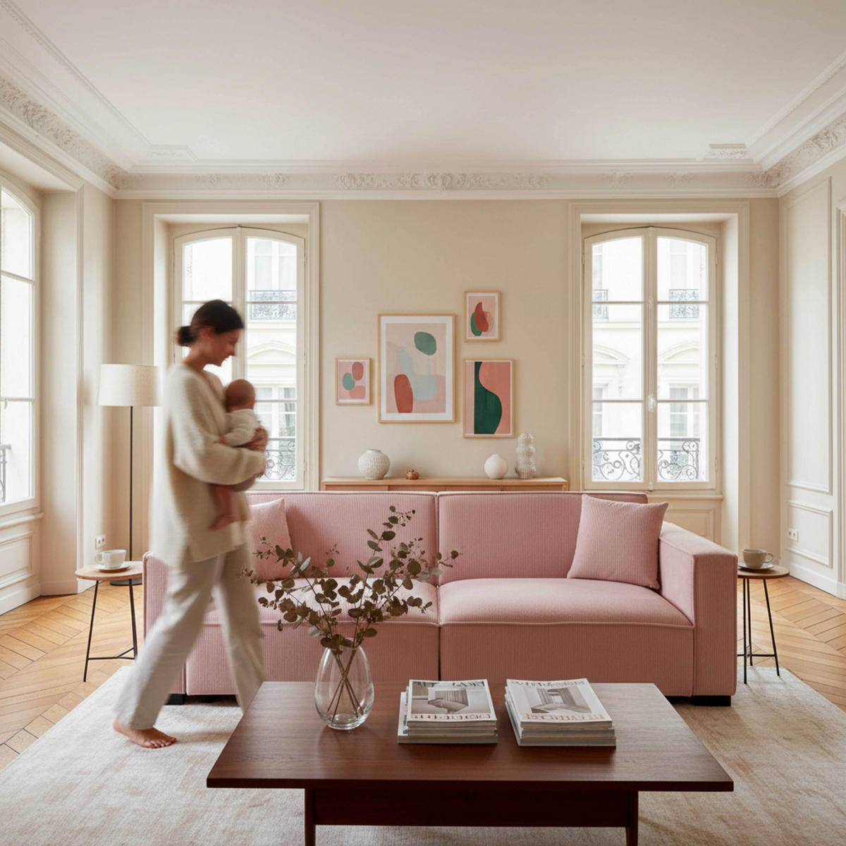 SOFA 3-Sitzer, Rosa - Pink, Textil (90/76/230cm) - Oviala