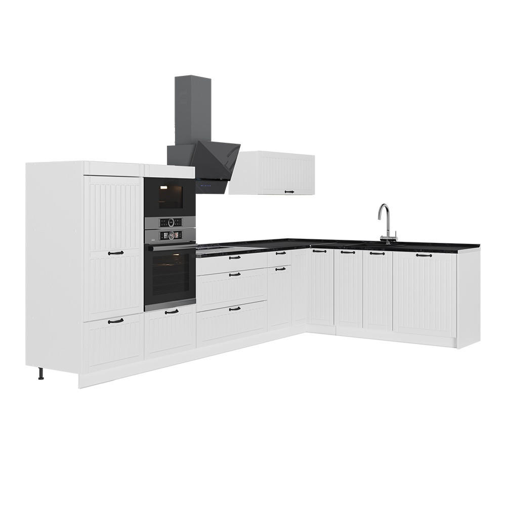ECKKÜCHE Fame-Line, Weiß Landhaus/Weiß, 347 x 207 cm, AP Anthrazit - Weiß, Holzwerkstoff (347/153.6/60cm) - Vicco