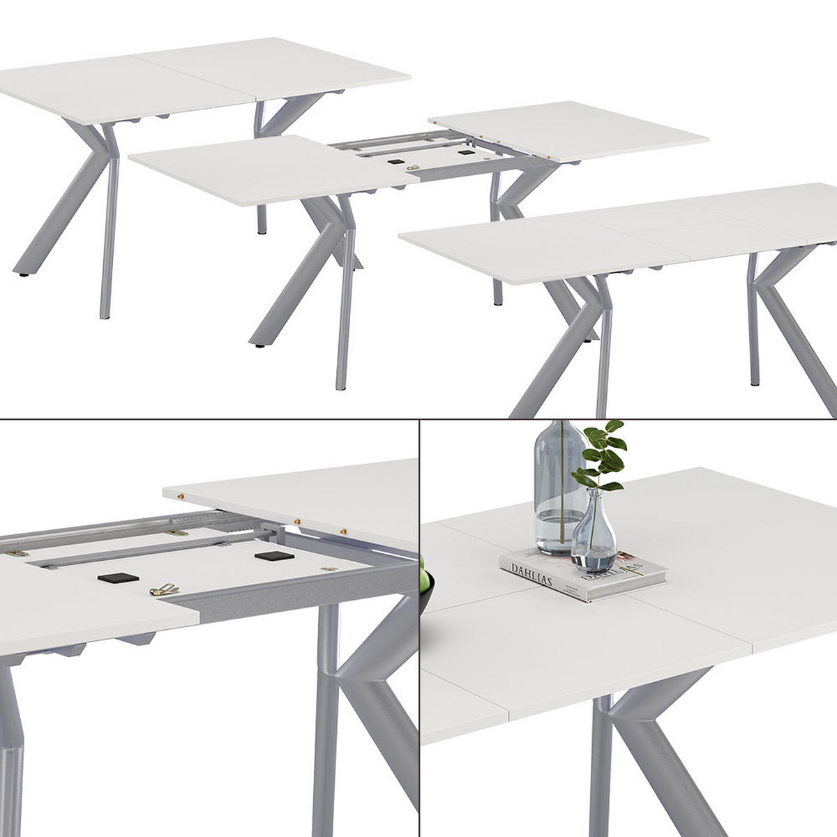 ESSTISCH Trill Weiß/Grau 140 x 90 cm ausziehbar - Weiß/Grau, Holzwerkstoff (90/140/76cm) - Vicco