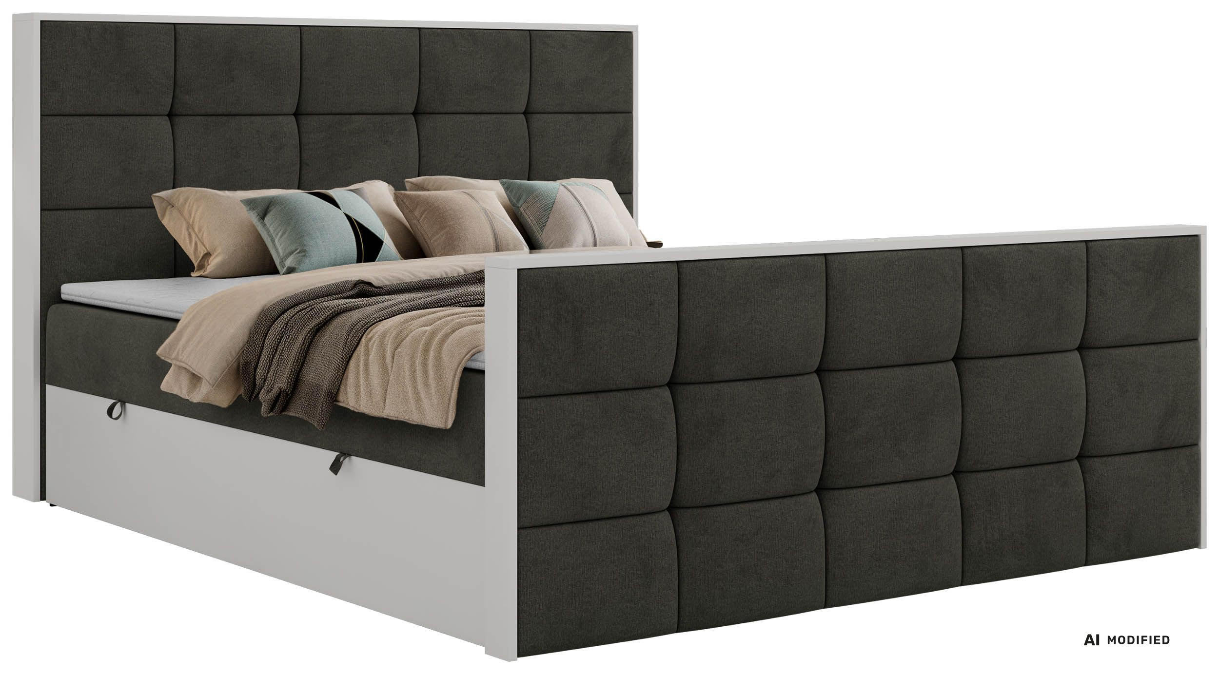 BOXBETT ALVIT DUO 160/200 - Dunkelgrau Velvet - Topper T25 - H3 - Dunkelgrau/Anthrazit, Kunststoff/Textil (160/200cm) - MKS