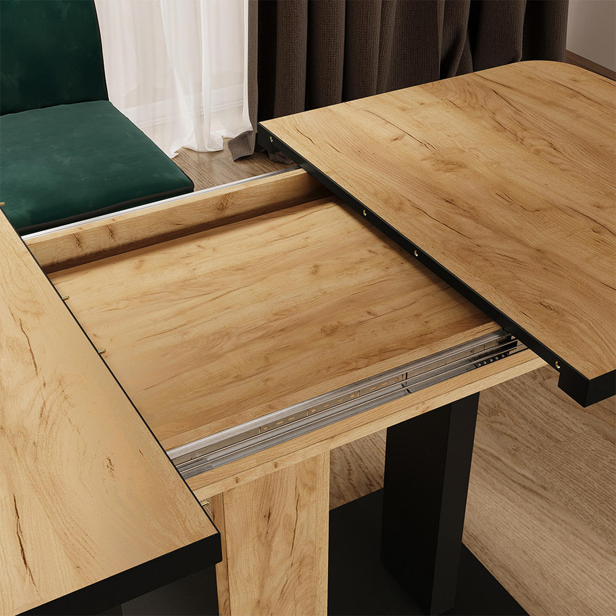 ROZKLADACÍ JEDÁLENSKÝ STÔL Fenaro Čierny/zlatý dub - čierna, kompozitné drevo (80/120/77.3cm) - Vicco