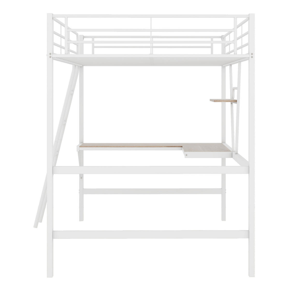 HOCHBETT aus Metall 90x200 cm Weiß mit L-förmigem Schreibtisch, Regal und Sicherheitsgeländer - Weiß, Metall (90/190cm) - Modfu