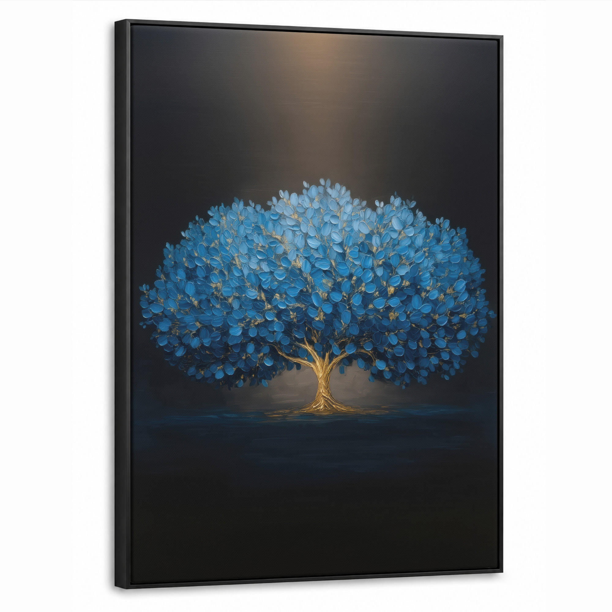 LEINWAND Bilder mit Rahmen - Baum - Blau - Blätter - Pinselstriche - 70x100 - Blau, Textil (70/100cm) - MuchoWow