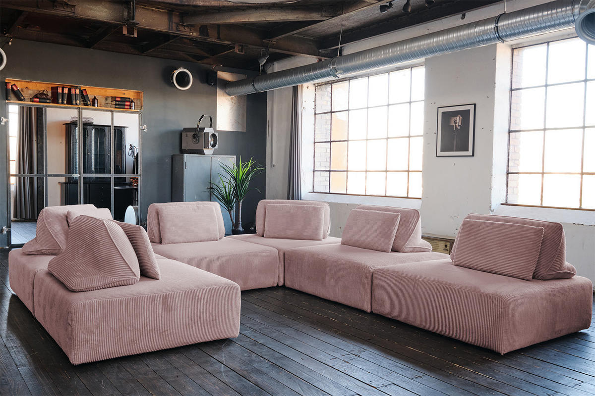 MODULSOFA WIOLO SOFT 6 MODULE 6 KISSEN Pink Cord - Pink/Schwarz, Kunststoff/Textil (333/84/333cm) - KAWOLA