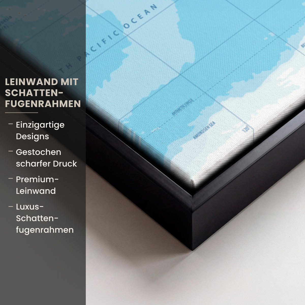 LEINWAND Bilder mit Rahmen - Weltkarte - Statistisch - Blau - Erde - Bildung - 100x70 - Blau, Textil (100/70cm) - MuchoWow