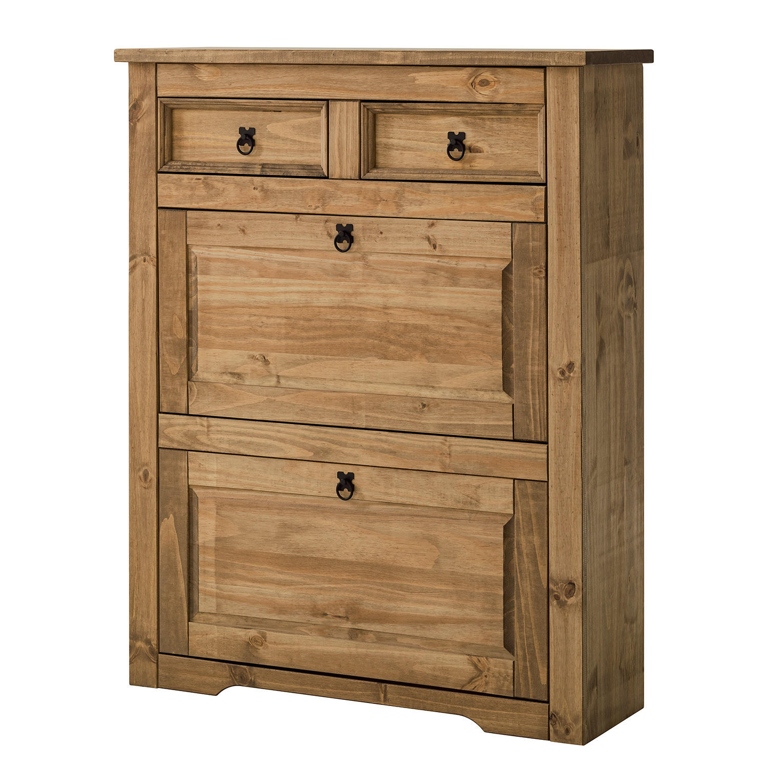 SCHUHKIPPER - Kiefer massiv - Schwarz/Kieferfarben, Holz/Metall (99/123/32cm) - home24