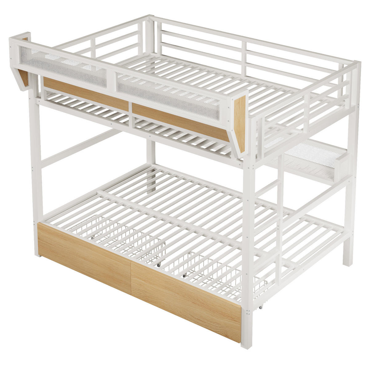 HOCHBETT aus Metall und MDF 140x200 cm Weiß mit Stauraum, Schubladen und LED-Beleuchtung - Weiß, Holzwerkstoff (140/200cm) - Modfu