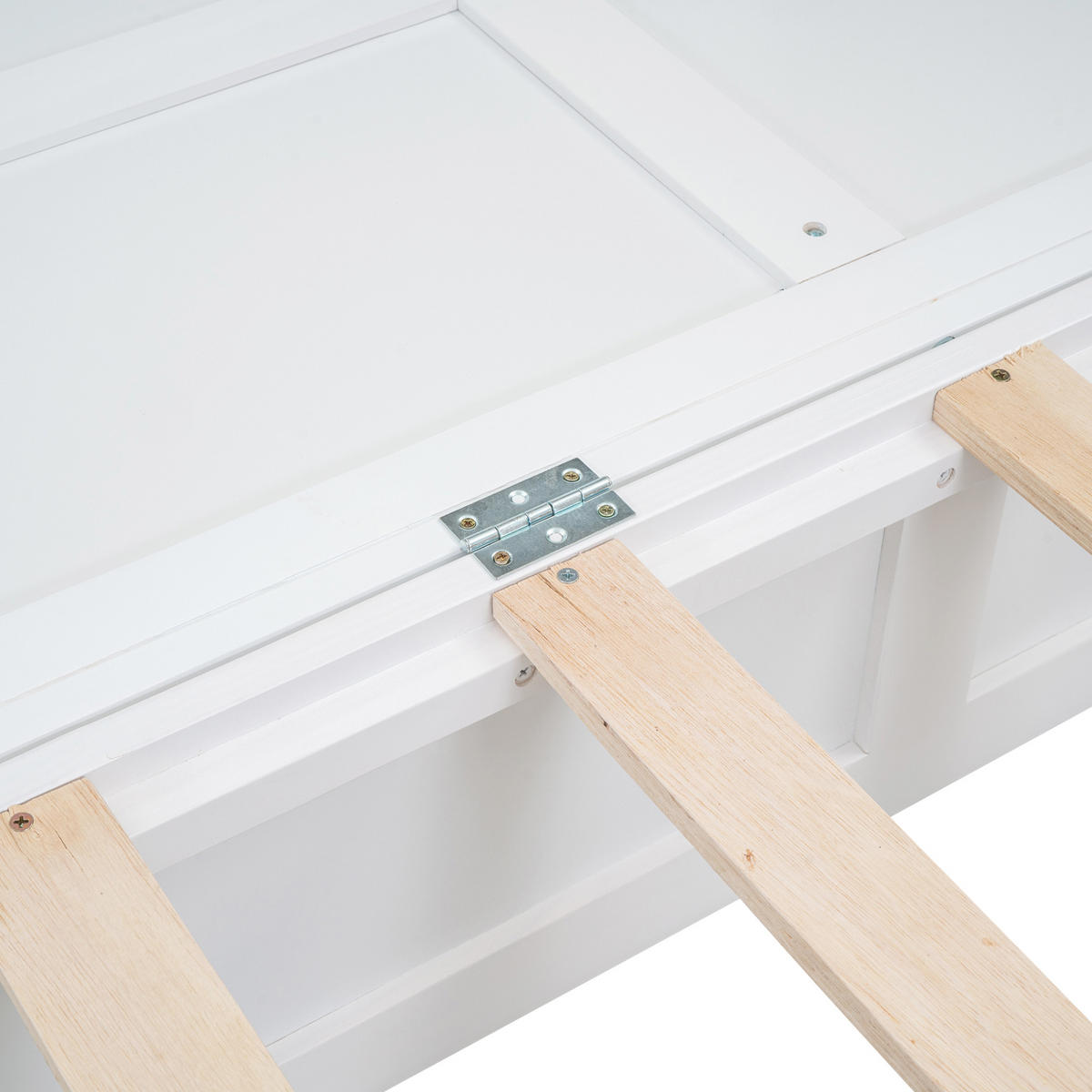 BETT 140/200 cm Weiß aus Kiefernholz und MDF mit Schublade und Regalen - Weiß, Holz (140/200cm) - OKMYHOME