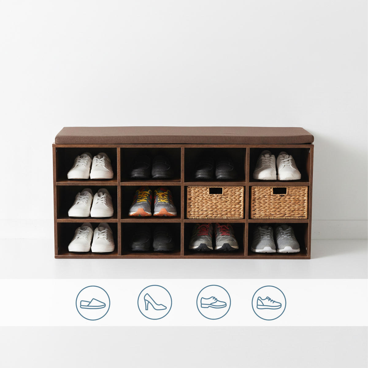 SCHUHBANK - Dunkelbraun, Holzwerkstoff/Textil (104/48/30.5cm) - Relaxdays