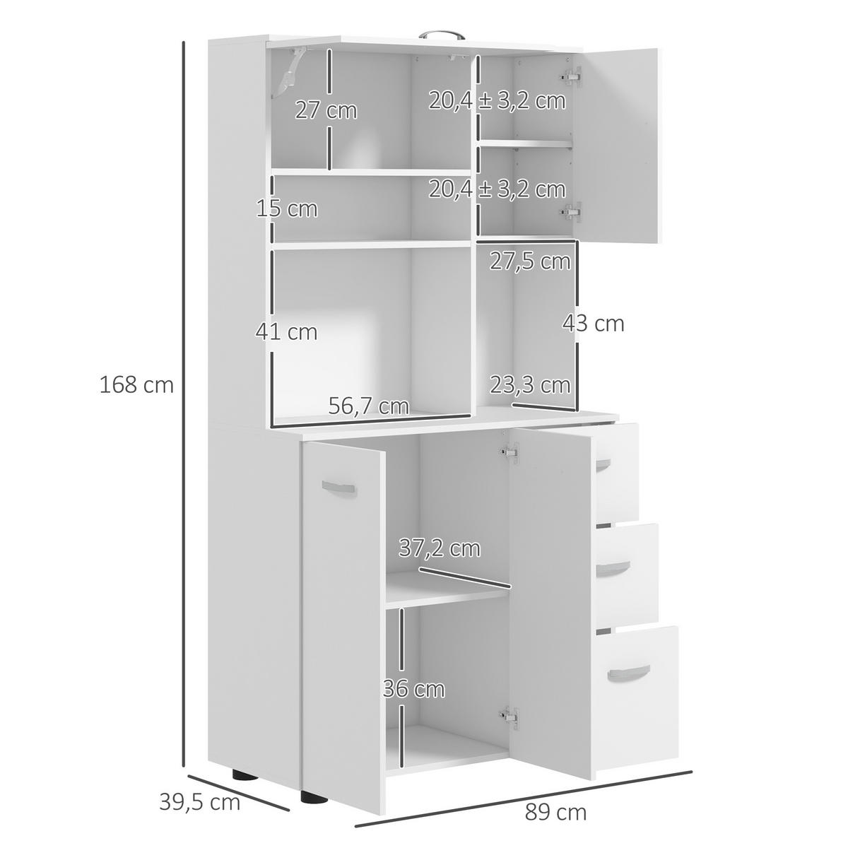 KÜCHENSCHRANK, MDF, Weiß, 89L x 39,5B x 168H cm - Weiß, Holzwerkstoff (39.5/168/89cm) - HOMCOM
