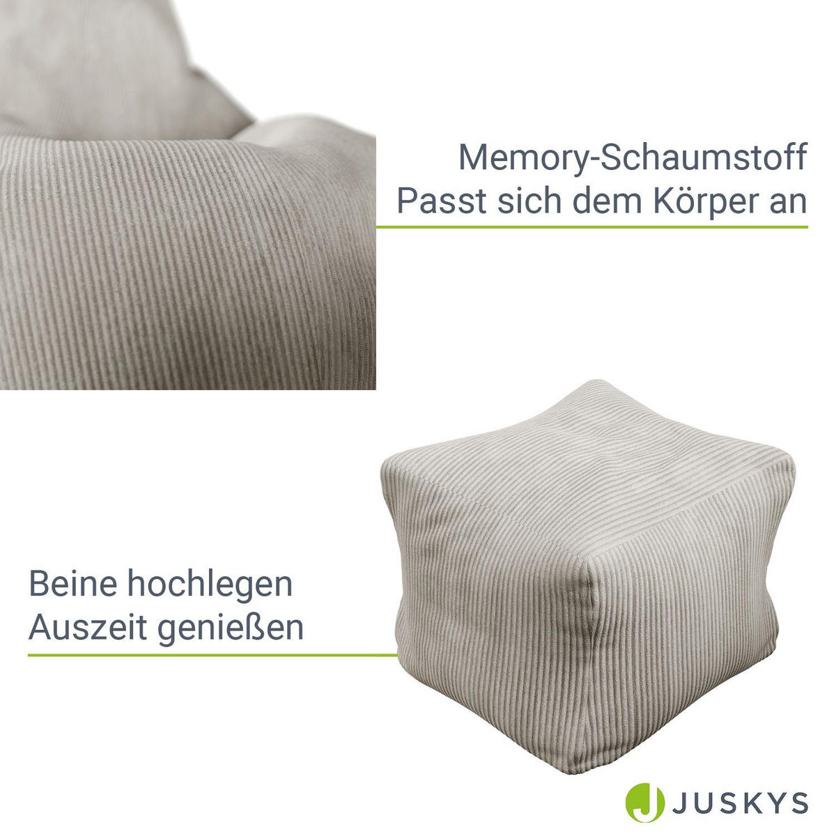 SITZSACK Chillex mit Hocker XL Cord beige - Beige, Textil (83/103/78cm) - Juskys