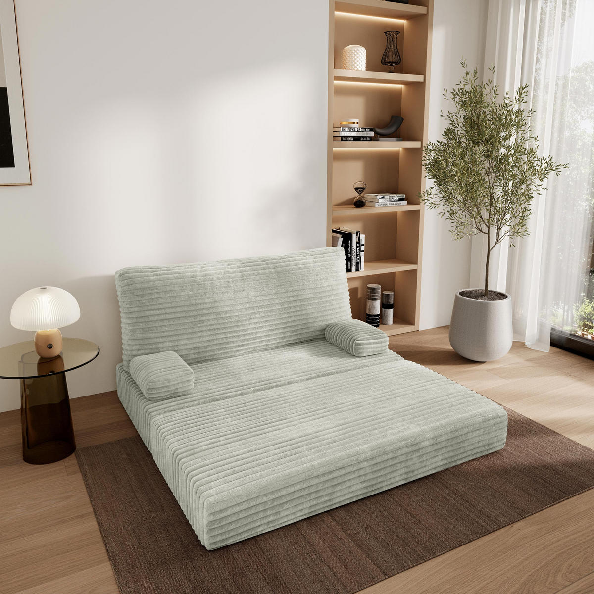 POHOVKA z pěny LADIA s funkcí spaní Manšestrová látka Světle šedá - světle šedá, textil (140/86/60cm) - MASSENO