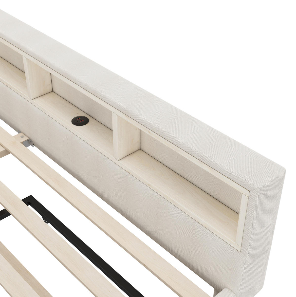 BETT 140/200 cm Beige aus Leinen und MDF mit LED-Lichtleiste und USB/Typ C - Beige, Textil (140/200cm) - OKMYHOME