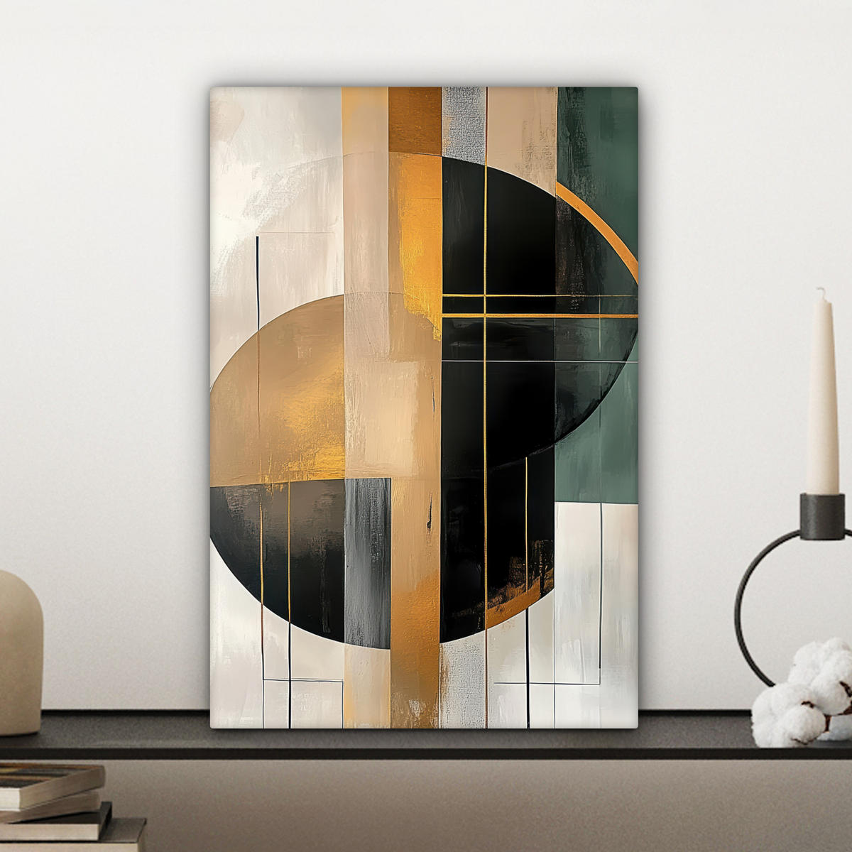 LEINWANDBILD - Abstrakt - Gold - Bronze - Grün - Formen - Modern - 20x30 - Bilder - Multicolor, Textil (20/30cm) - MuchoWow