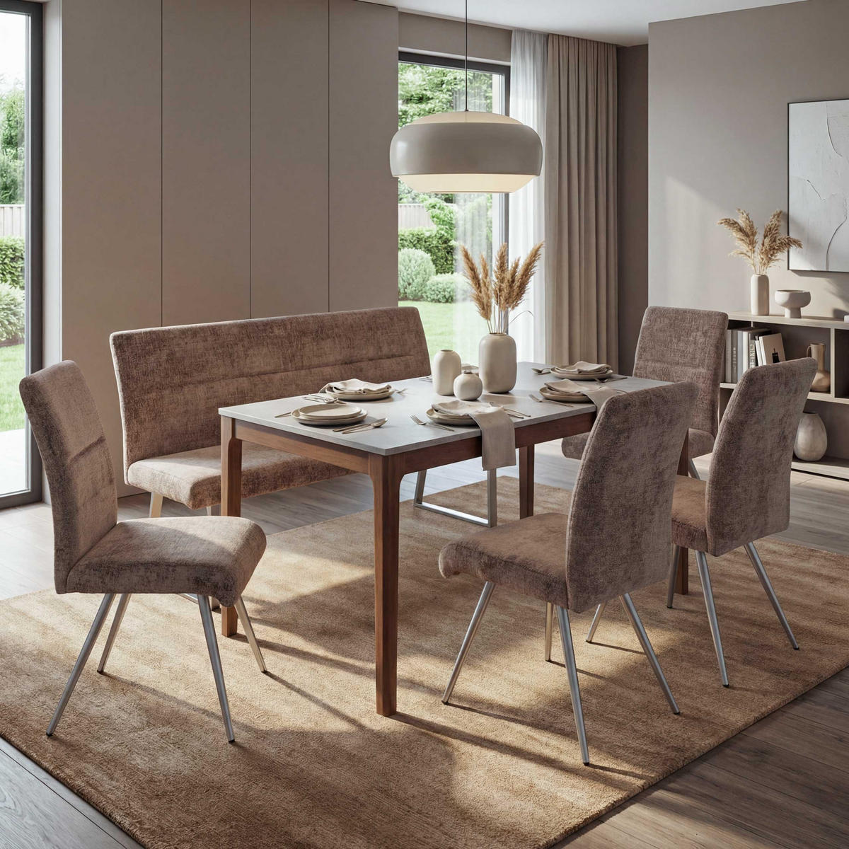 ESSZIMMER-SET Braun 5er-Set - Braun, Textil (160/100/65cm) - MCW