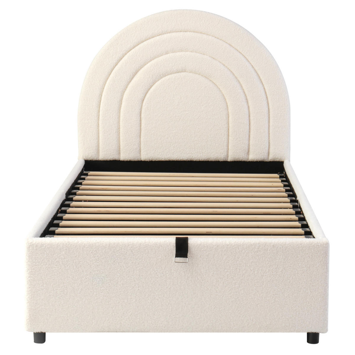 POLSTERBETT 90/200 cm beige aus Bouclé mit Stauraum - Beige, Holzwerkstoff (90/200cm) - OKWISH