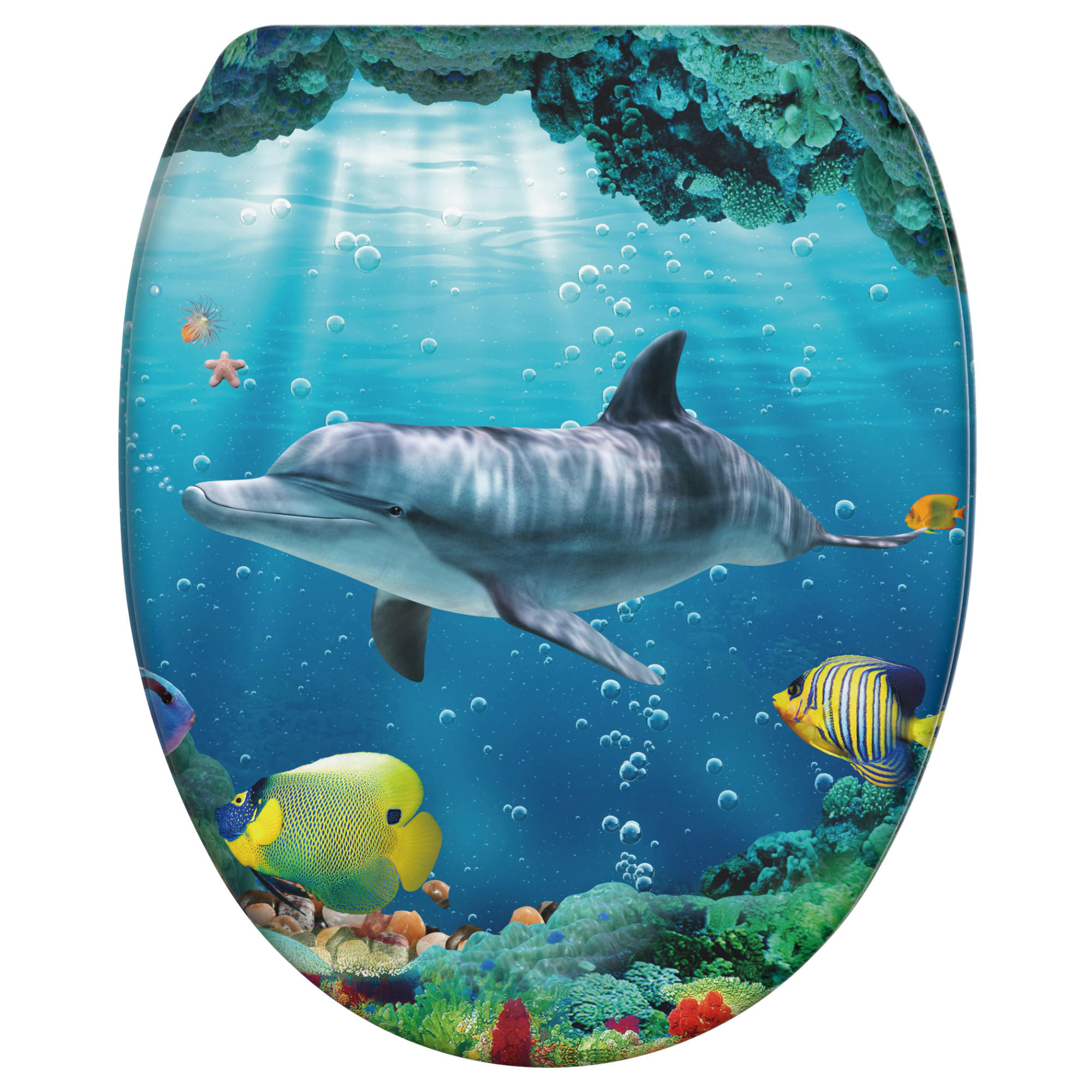 WC-SITZ Absenkautomatik Delphin Korallen - Blau, Holzwerkstoff (37.7/5.5/48cm) - Sanilo