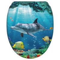 WC-SITZ Absenkautomatik Delphin Korallen - Blau, Holzwerkstoff (37.7/5.5/48cm) - Sanilo