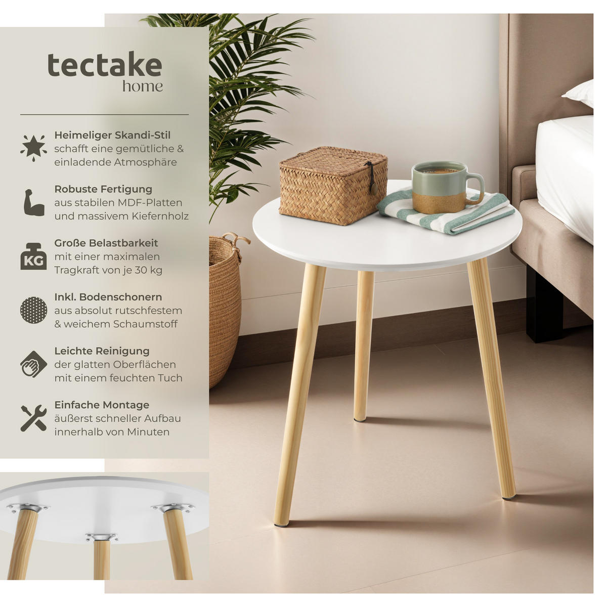 BEISTELLTISCH 2er Set Skaland,Belastbarkeit je 30 kg,braun/weiß - Braun/Weiß, Holz (46/46/50.5cm) - tectake
